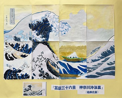 【今月の作品】2026年3月  「模写」木曜日クラスの皆さん(小1〜小6) 分割された面をよく観察しながら、色と形をできるだけ忠実に再現しました。